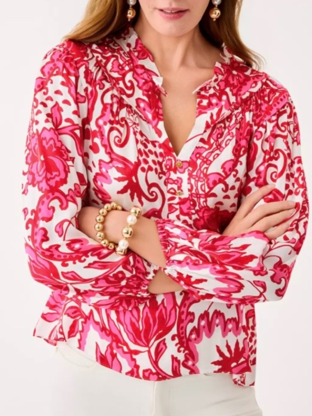 Lilly Pulitzer Japhia Long Sleeve Top. XL Color: Coconut Spicy Socialite - New